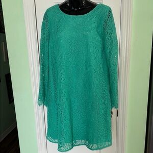 Lilly Pulitzer Jewel Green Colette Sunburst Lace Bell Sleeve Tunic Dress Size S
